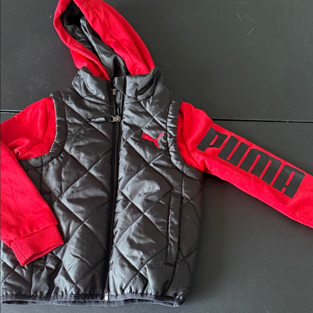Puma Black and Red Quilted Vest with Bold Branding